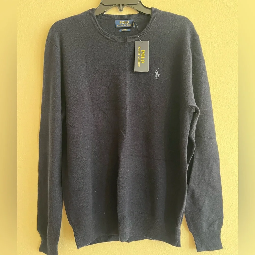NWT Polo Ralph Lauren Men's 100% Cashmere Dark Blue Crewneck Sweater Size M - Picture 6 of 12